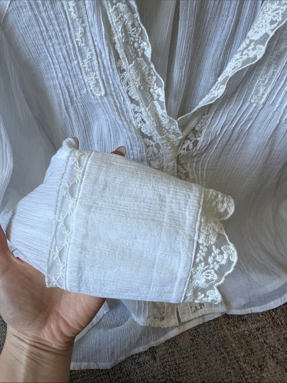 Free People White Lace-Trim Blouse - Picture 5 of 7